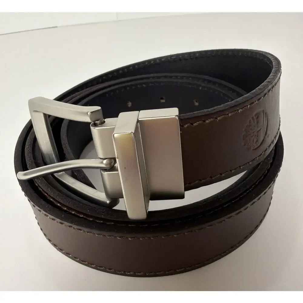 Timberland Reversible Leather Belt Brown/Black Sz 54 1-3/8” Wide Stitched India